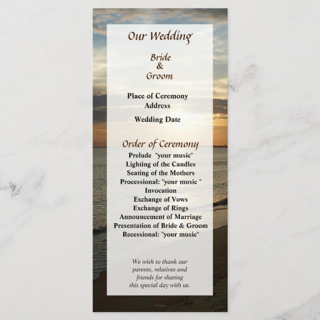 Sunrise at Norfolk VA Wedding Program (Front)