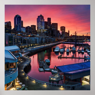 Sunrise at pier 66 looking down on bell harbor poster