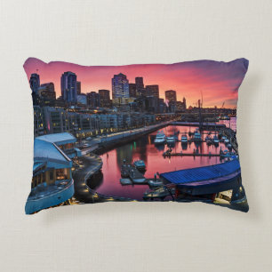 Sunrise at pier 66 looking down on bell harbour accent pillow