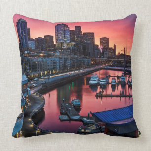 Sunrise at pier 66 looking down on bell harbour throw pillow