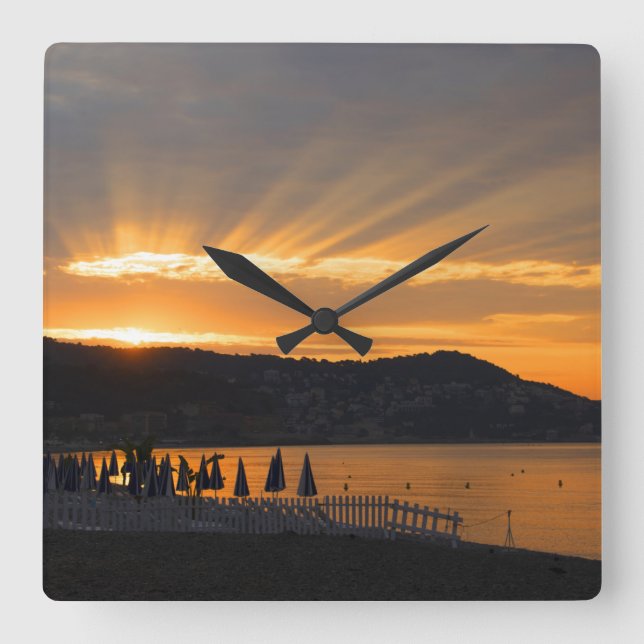 Sunrise At Promenade des Anglais Square Wall Clock (Front)