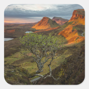 Sunrise at Quiraing mountains on Skye, Scotland Square Sticker