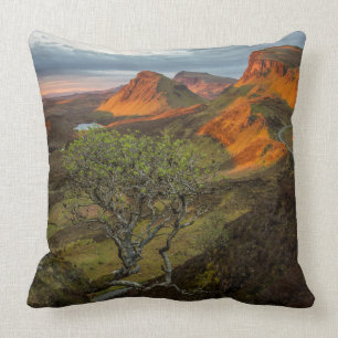Sunrise at Quiraing mountains on Skye, Scotland Throw Pillow