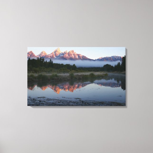 Sunrise at Schwabacker Landing at Grand Teton Canvas Print (Front)