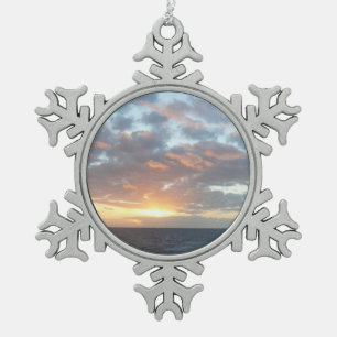 Sunrise at Sea I Pastel Seascape Snowflake Pewter Christmas Ornament