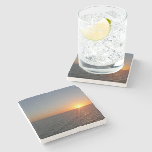 Sunrise at Sea III Ocean Horizon Seascape Stone Coaster (Side)