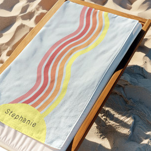 Sunrise at the Beach Colourful Abstract Wavy Lines Beach Towel