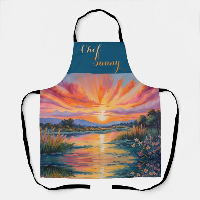 Sunrise at the pond watercolor apron (Front)