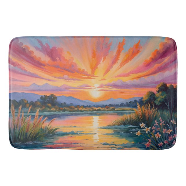 Sunrise at the pond watercolor bath mat (Front)