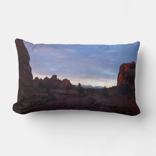 Sunrise at the Windows Trail in Arches Lumbar Pillow (Front)