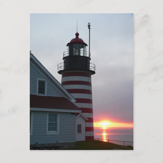 Sunrise at West Quoddy Head Lighthouse Postcard (Front)