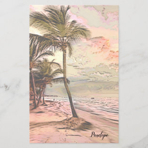 Sunrise Beach avec palmiers et papier à lettres de