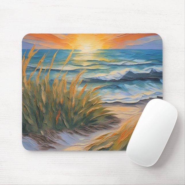 Sunrise Beach Textured Oil Painting Mouse Pad (With Mouse)