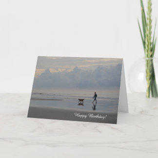 Sunrise Beach Walk Golden Retriever Birthday Card