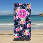 Sunrise Boho Floral Pink and Navy Monogram Beach Towel<br><div class="desc">This custom made-to-order beach towel has a pretty watercolor boho floral print in pink, purple and navy colours. Personalize it with your name monogram or other custom text in a modern script font. Use the design tools to choose any background colours, edit the text fonts and colours or upload your...</div>