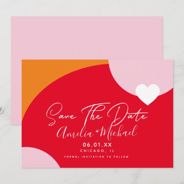Sunrise Bold Pink Orange Save the Date Invitation (Front/Back)