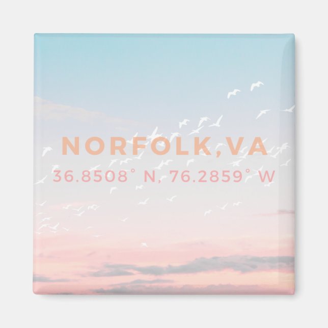 Sunrise Button Magnet - Coordinates of Norfolk, VA (Front)