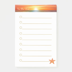 Sunrise, calligraphy and sea star on white lined post-it notes
