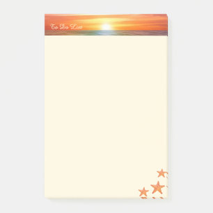 Sunrise, calligraphy and sea stars on ivory post-it notes