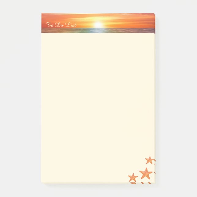 Sunrise, calligraphy and sea stars on ivory post-it notes (Front)