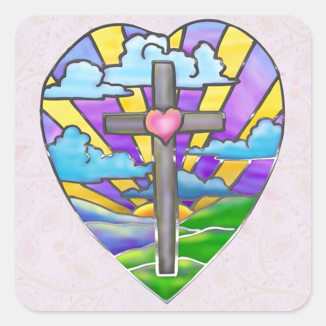Sunrise Catholic Folk Art Easter Square Sticker (Front)