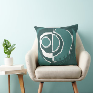 Sunrise Ethnic Circle - Dusty Teal Green White Throw Pillow