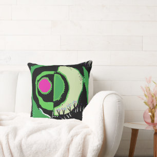 Sunrise Ethnic Circle - Green Black Pink Throw Pillow