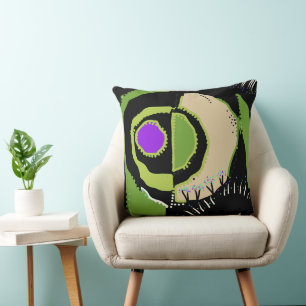 Sunrise Ethnic Circle - Green Black Purple Throw Pillow
