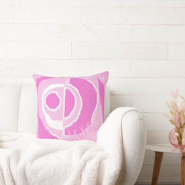 Sunrise Ethnic Circle - Pink White  Throw Pillow (Couch)