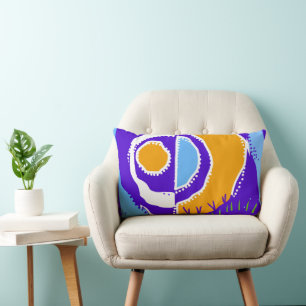 Sunrise Ethnic Circle - Turquoise Blue Orange Lumbar Pillow