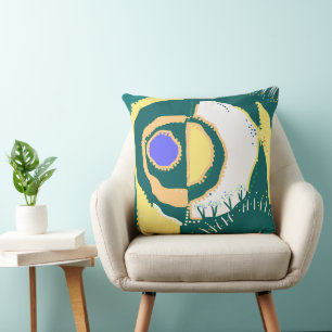 Sunrise Ethnic Circle - Yellow Green Periwinkle Throw Pillow