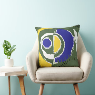 Sunrise Ethnic Circle - Yellow Green White Blue Throw Pillow