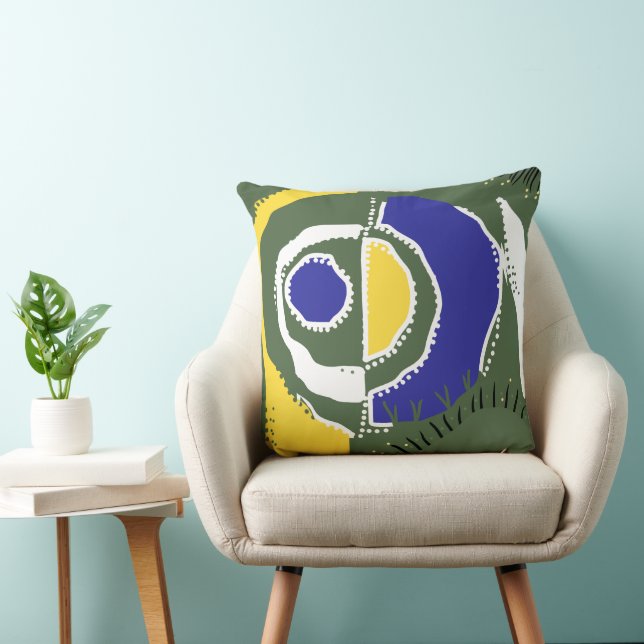Sunrise Ethnic Circle - Yellow Green White Blue Throw Pillow (Chair)