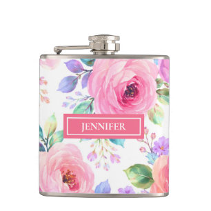 Sunrise Floral Boho Custom Name Design Hip Flask