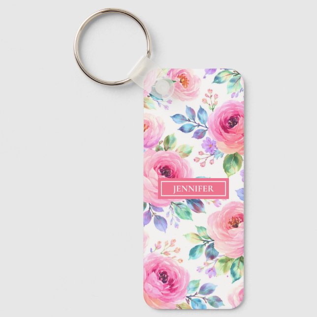 Sunrise Floral Boho Custom Name Design             Keychain (Front)