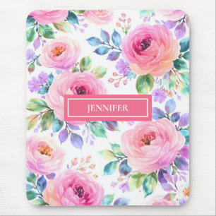 Sunrise Floral Boho Custom Name Design Mouse Pad