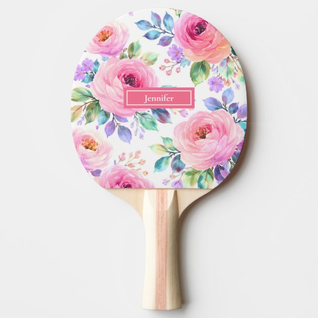 Sunrise Floral Boho Custom Name Design             Ping Pong Paddle (Front)