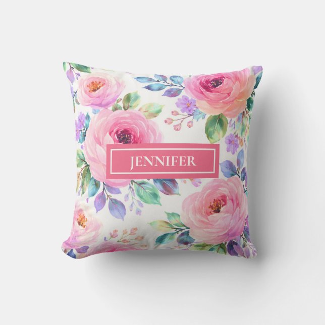 Sunrise Floral Boho Custom Name Design             Throw Pillow (Front)
