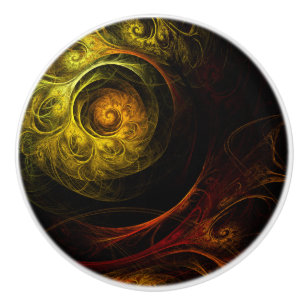 Sunrise Floral Red Abstract Art Ceramic Knob
