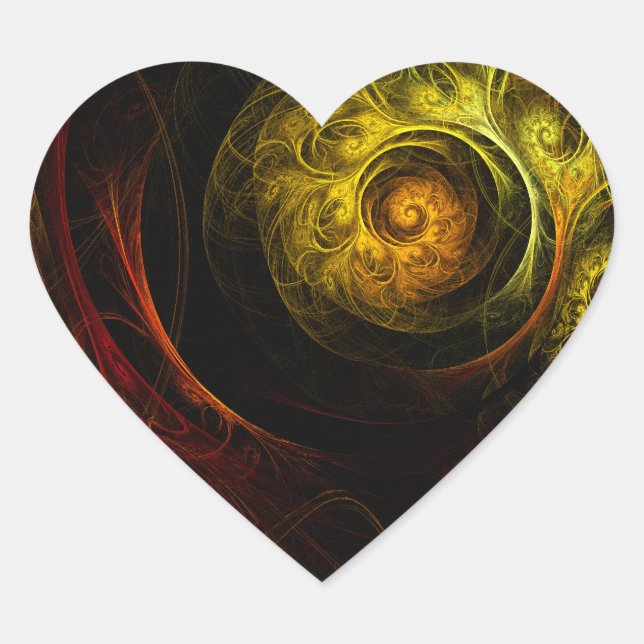 Sunrise Floral Red Abstract Art Heart Sticker (Front)