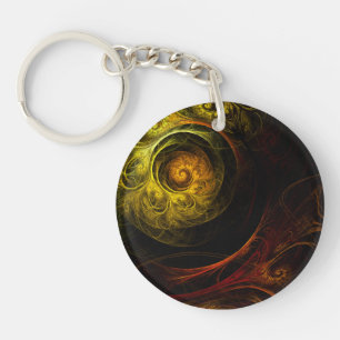 Sunrise Floral Red Abstract Art Keychain