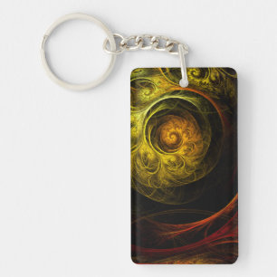 Sunrise Floral Red Abstract Art Keychain