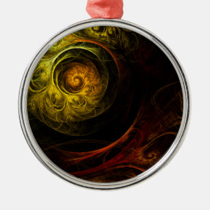 Sunrise Floral Red Abstract Art Round Metal Ornament