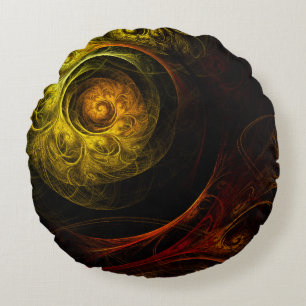 Sunrise Floral Red Abstract Art Round Pillow