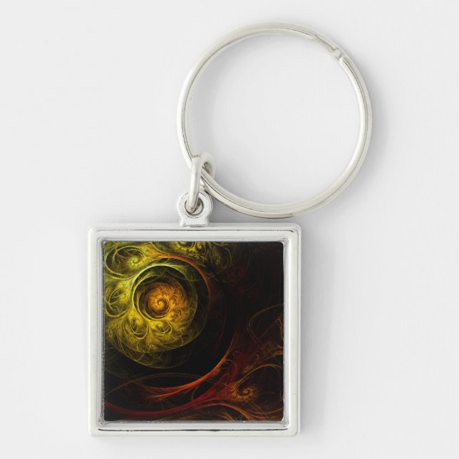 Sunrise Floral Red Abstract Art Small Keychain (Front)