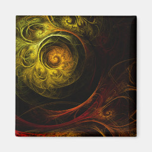 Sunrise Floral Red Abstract Art Square Magnet
