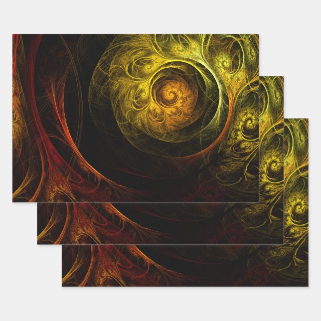 Sunrise Floral Red Abstract Art Wrapping Paper Sheet (Set)