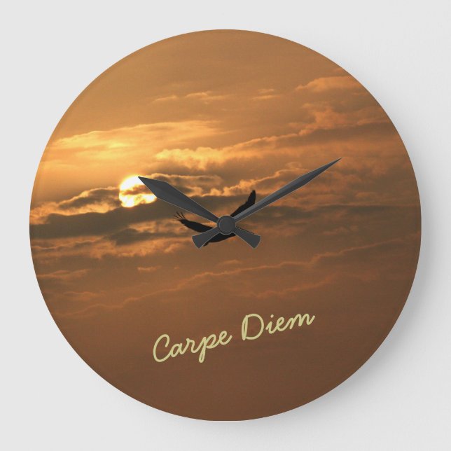 Sunrise Gold Photo Carpe Diem Ocean Large Clock (Front)