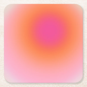 Sunrise Gradient - Beige Pink Orange Square Paper Coaster