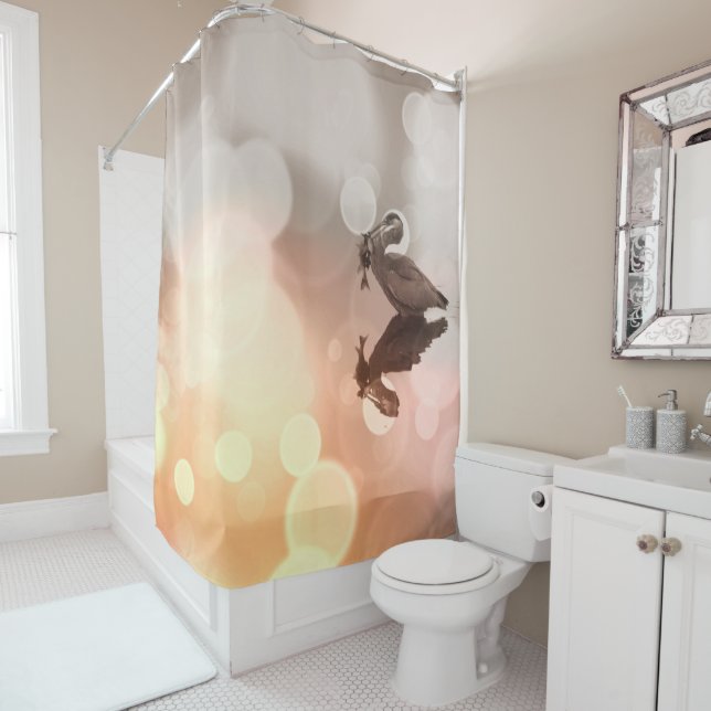 Sunrise Great Blue Heron Reflection Shower Curtain (In Situ)